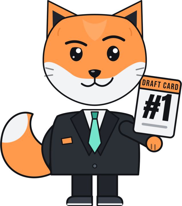 Fitz the fox GM holding the #1 draft card